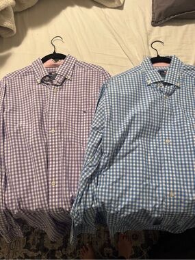 Vineyard Vines Men’s bundle - two Button-Down Gingham Shirt - Purple and Blue